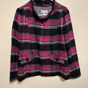 Vintage Elliott Lauren Pink Black Plaid Wool Jacket Made USA Size 8
